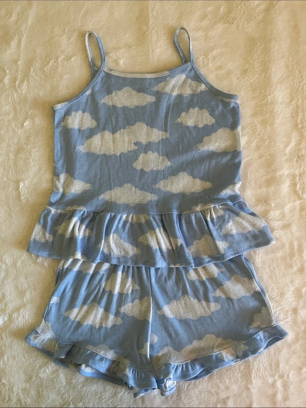 Art Class Kids Blue Cloud Print Ruffle  Pajamas Set SZ XL  14